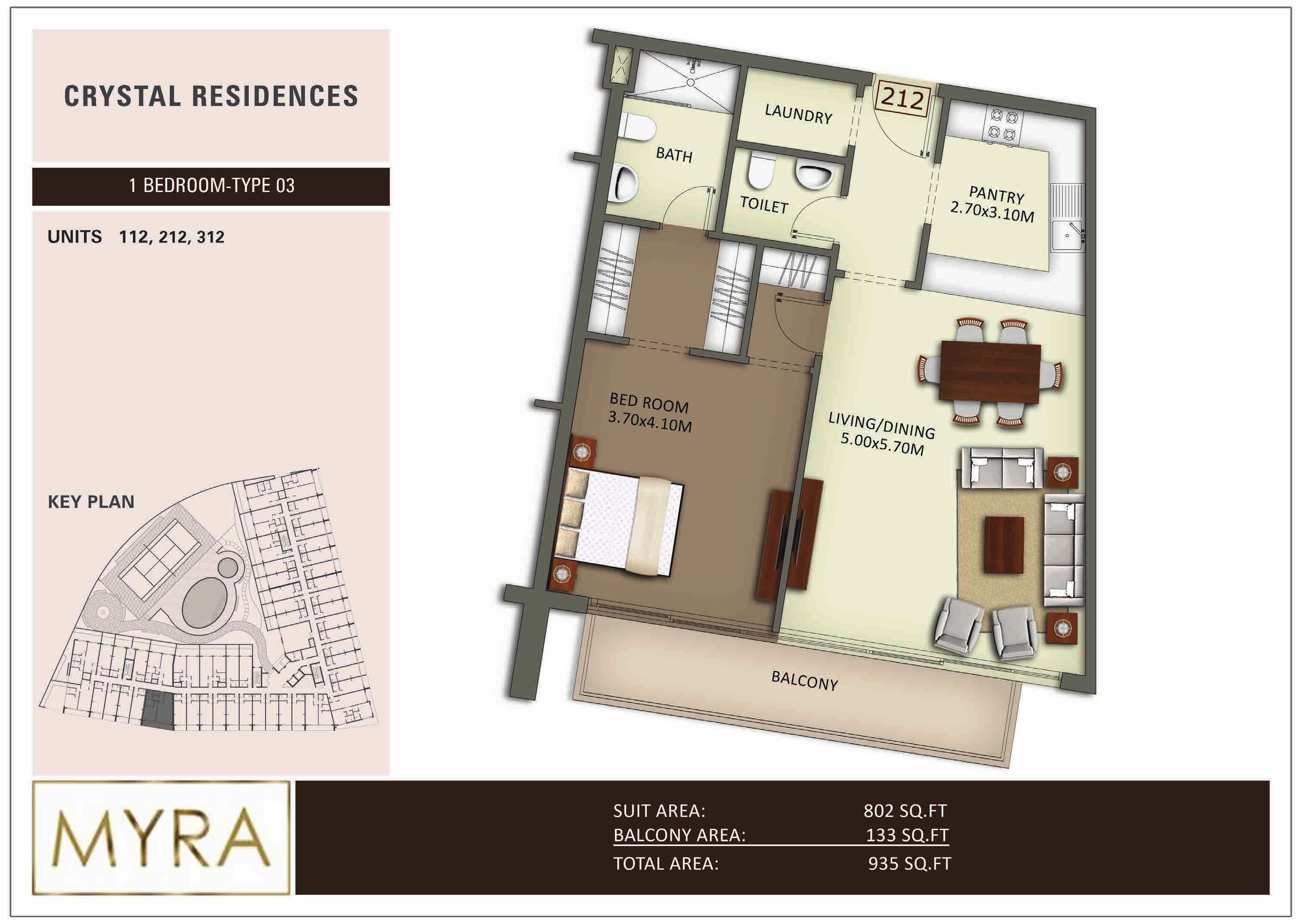 1 Bed 935 Sq. Ft. Apartment in Crystal Residence Apartments