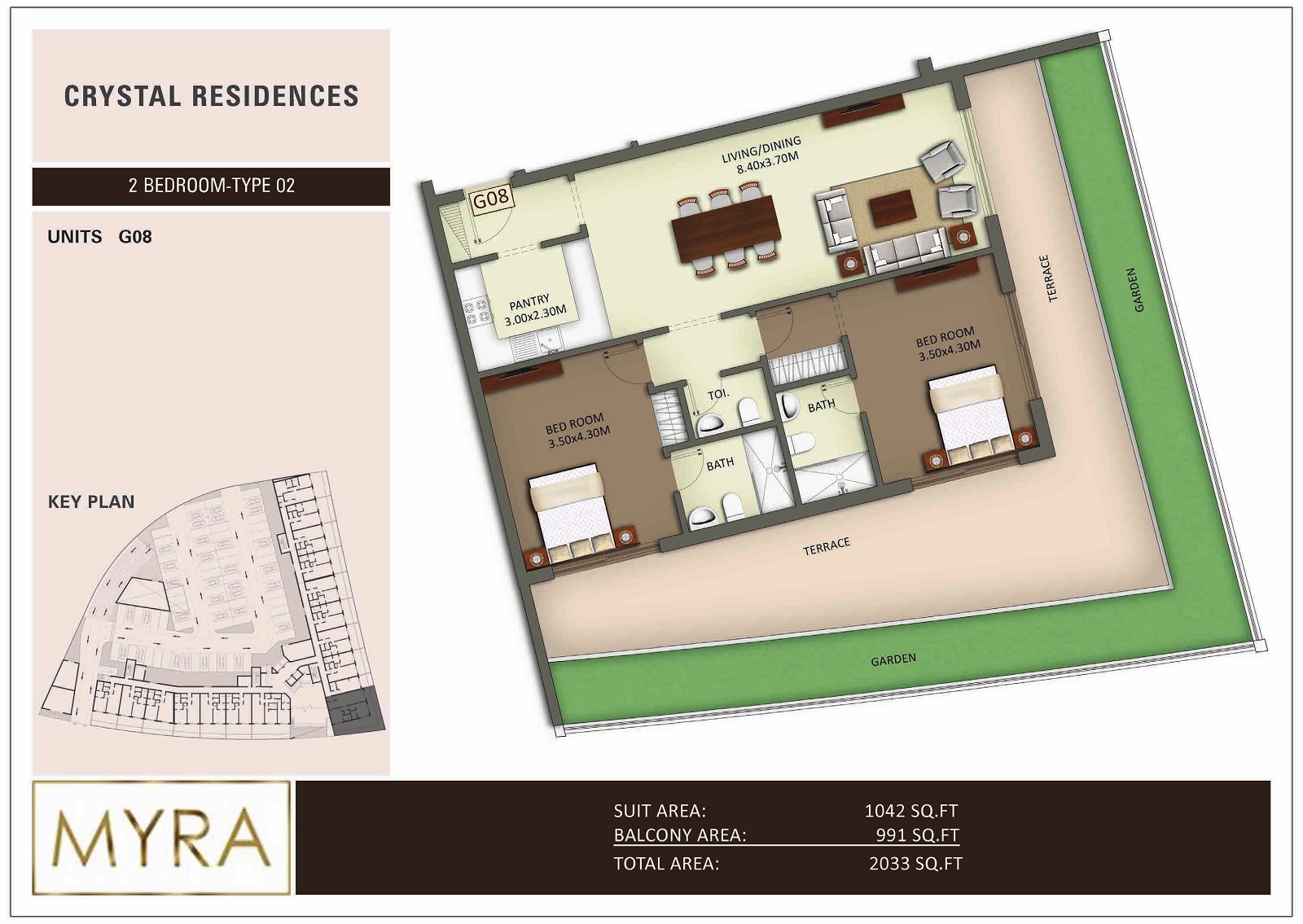2 Beds 2033 Sq. Ft. Apartment in Crystal Residence Apartments