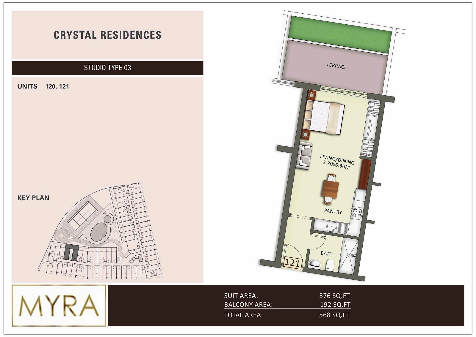 568 Sq. Ft. Studio in Crystal Residence Apartments
