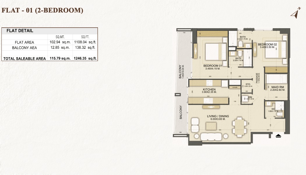 2 Beds 1246 Sq. Ft. Apartment in Dalmore Tower