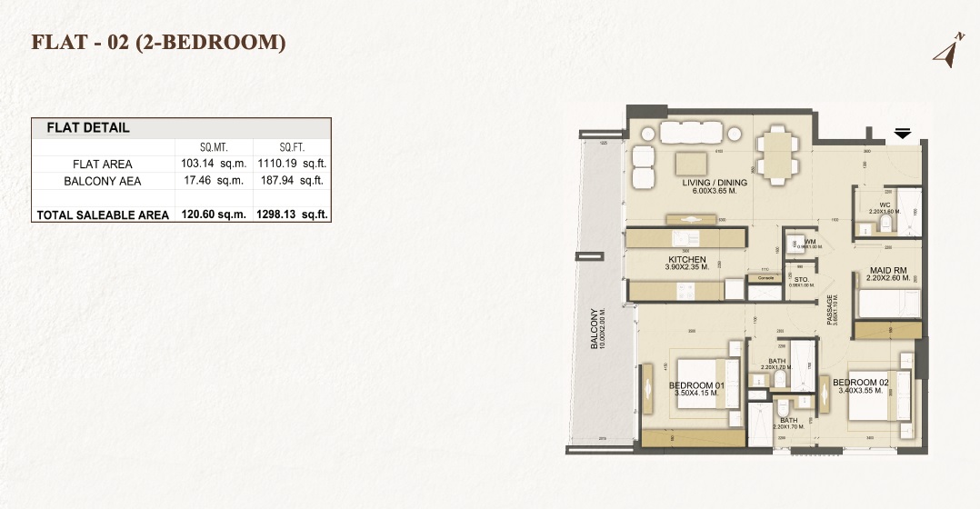 2 Beds 1298 Sq. Ft. Apartment in Dalmore Tower