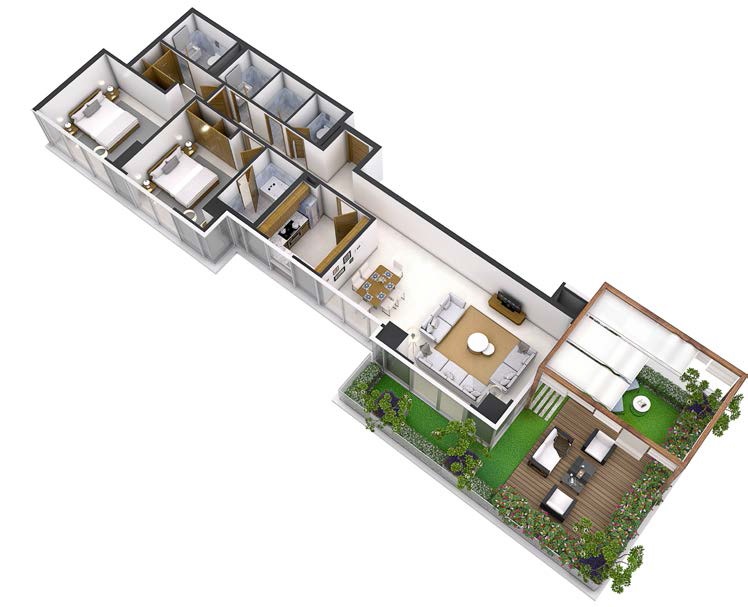 Damac All Seasons Terrace Apartments 2 Beds Layout