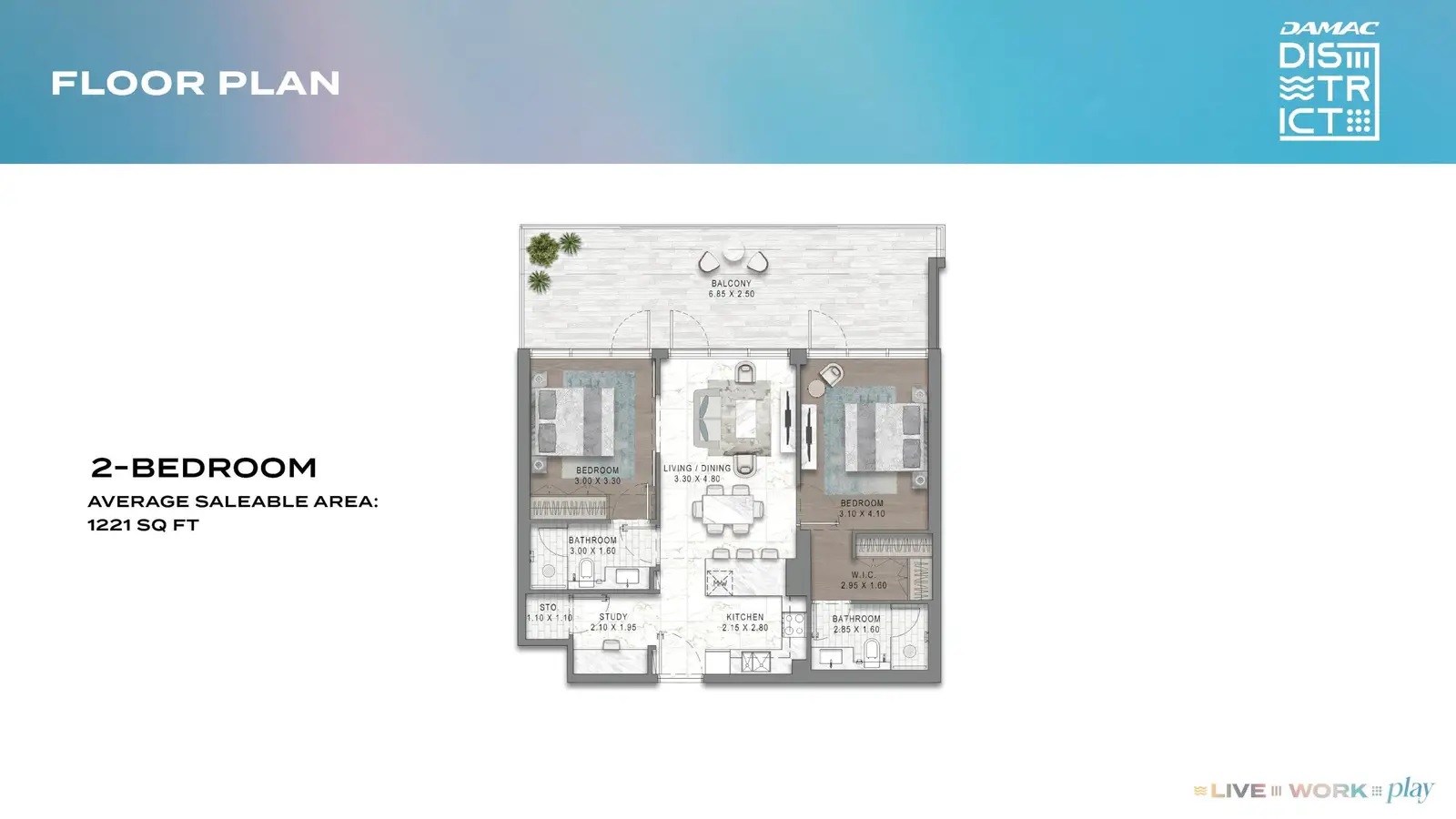 Damac District 2 Beds Layout