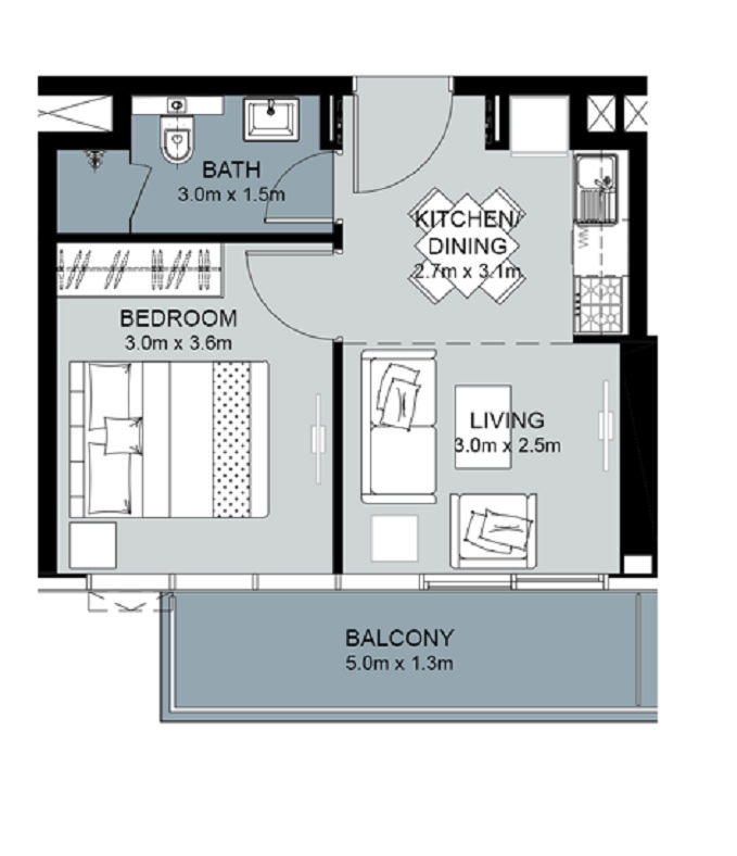 Damac Golf Vita 1 Bed Layout