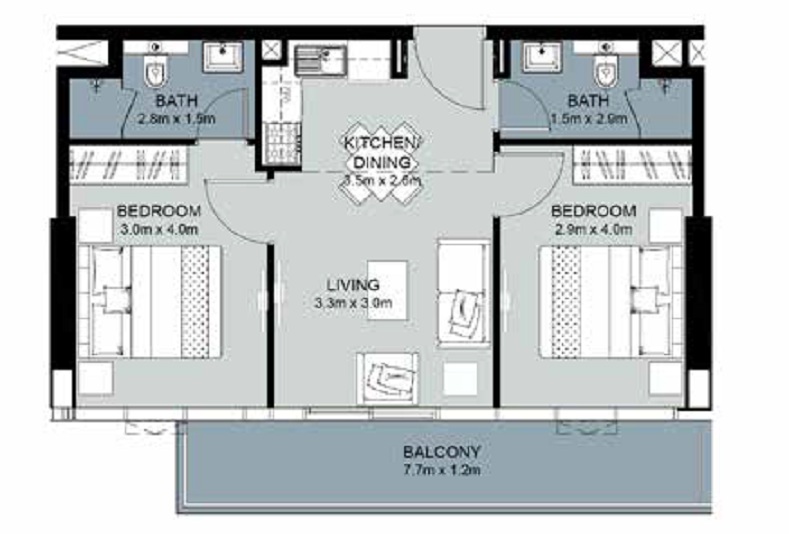 Damac Golf Vita 2 Beds Layout