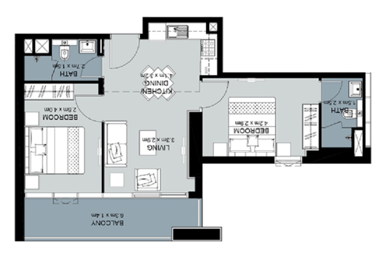 Damac Golf Vita 2 Beds Layout
