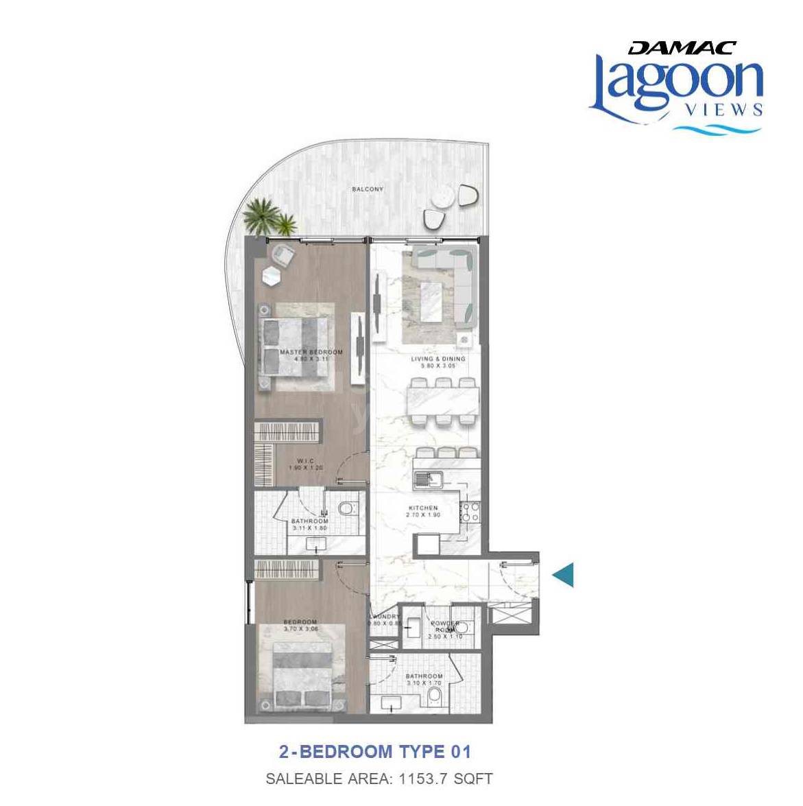 2 Beds 1154 Sq. Ft. Apartment in Damac Lagoon Views