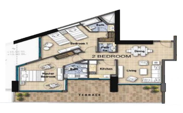 Damac Maison Prive 2 Beds Layout