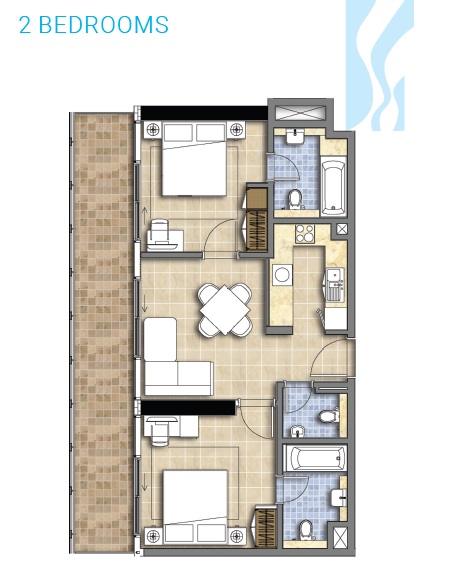 Damac Merano Tower 2 Beds Layout