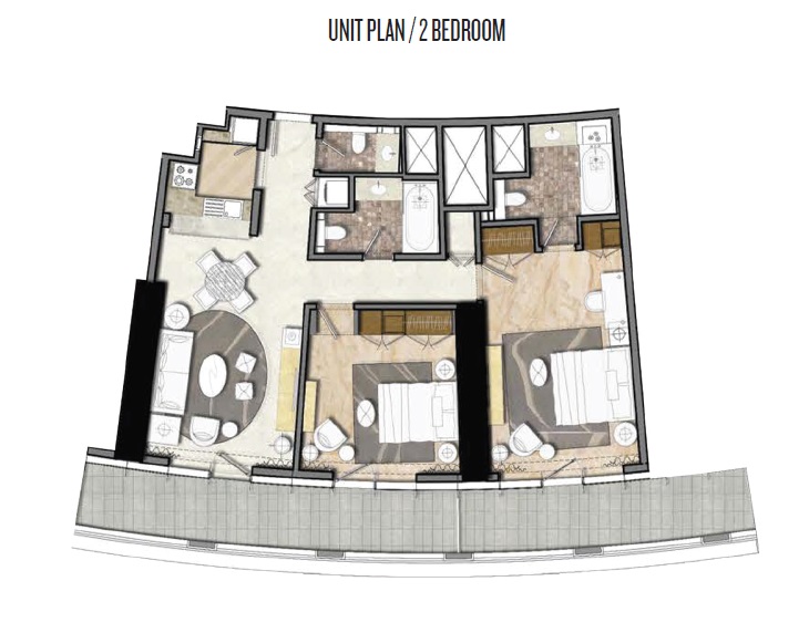 Damac Towers By Paramount Hotels and Resorts 2 Beds Layout