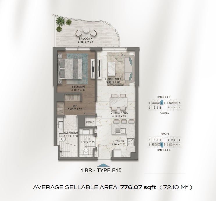 Damac Valencia 1 Bed Layout