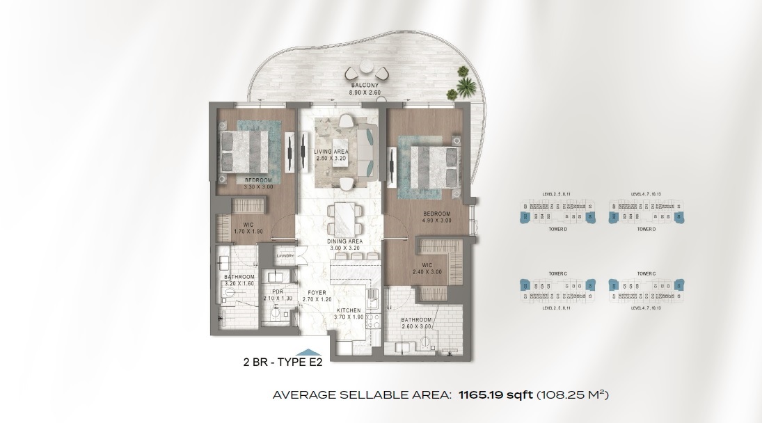 Damac Valencia 2 Beds Layout