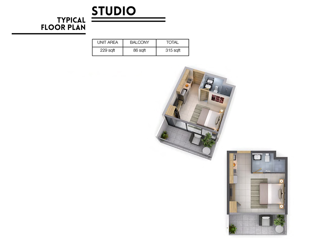 Damac Vera Residences Studio Layout