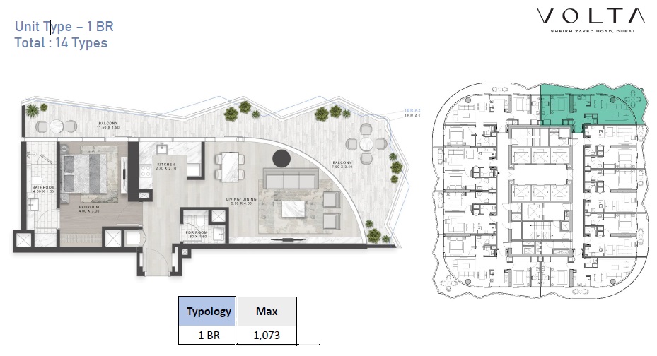 Damac Volta 1 Bed Layout