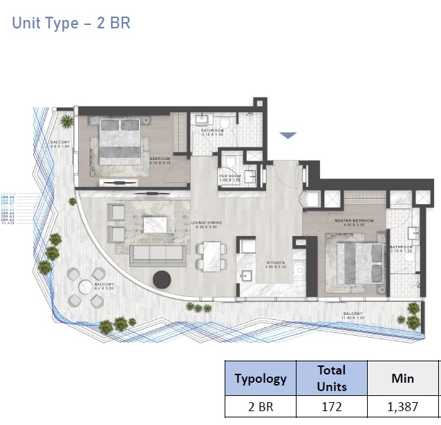 Damac Volta 2 Beds Layout
