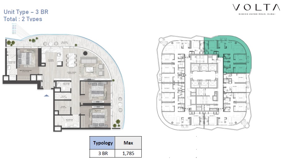 Damac Volta 3 Beds Layout