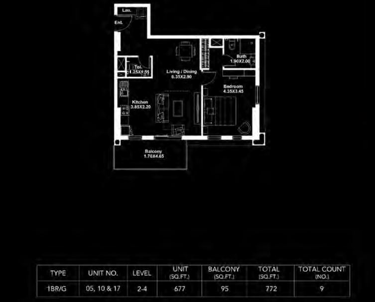 Dania by Deyaar 1 Bed Layout
