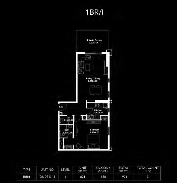 Dania by Deyaar 1 Bed Layout