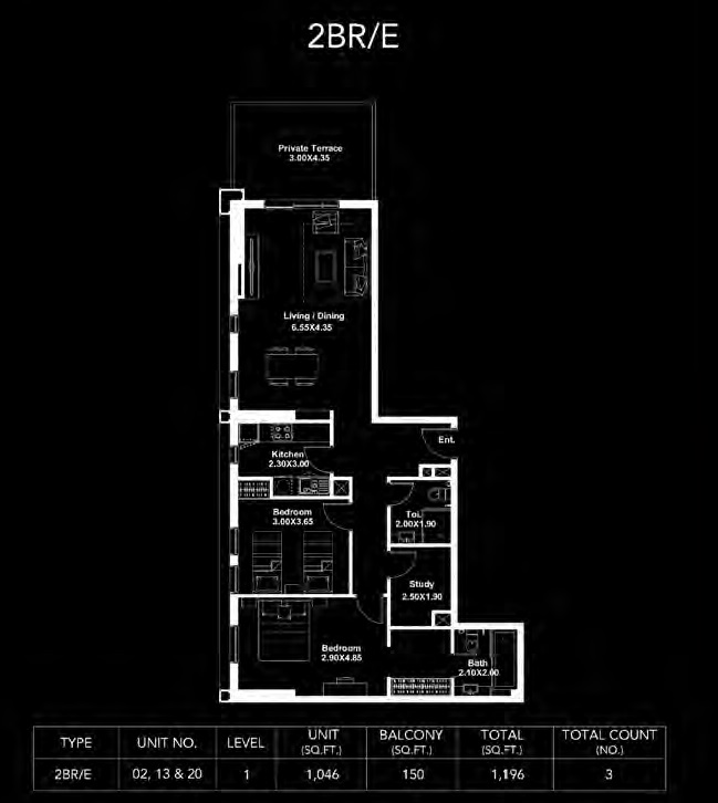 Dania by Deyaar 2 Beds Layout