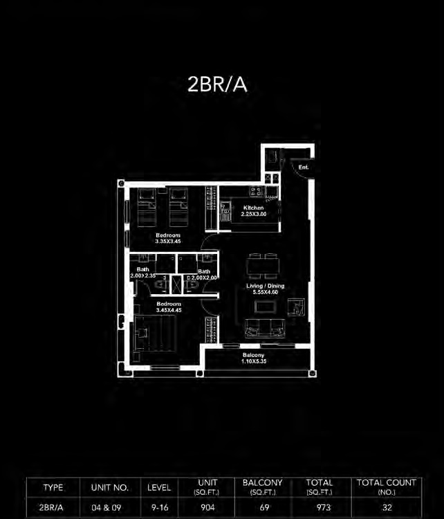 Dania by Deyaar 2 Beds Layout
