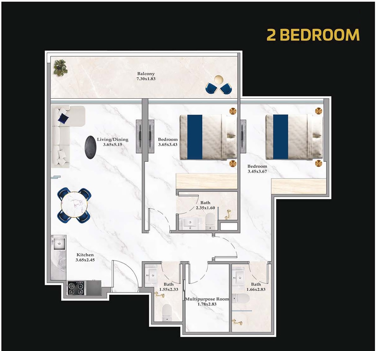 2 Beds 1000 Sq. Ft. Apartment in Danube Aspirz