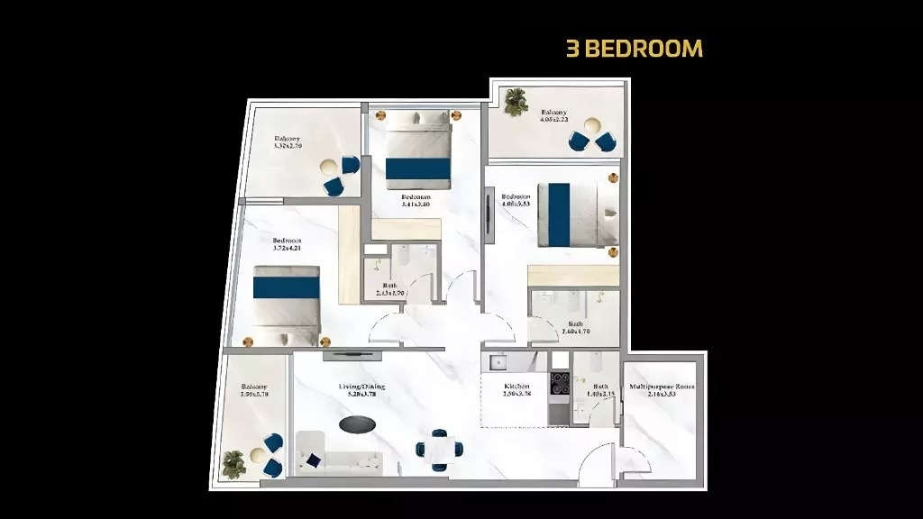 3 Beds 1320 Sq. Ft. Apartment in Danube Aspirz