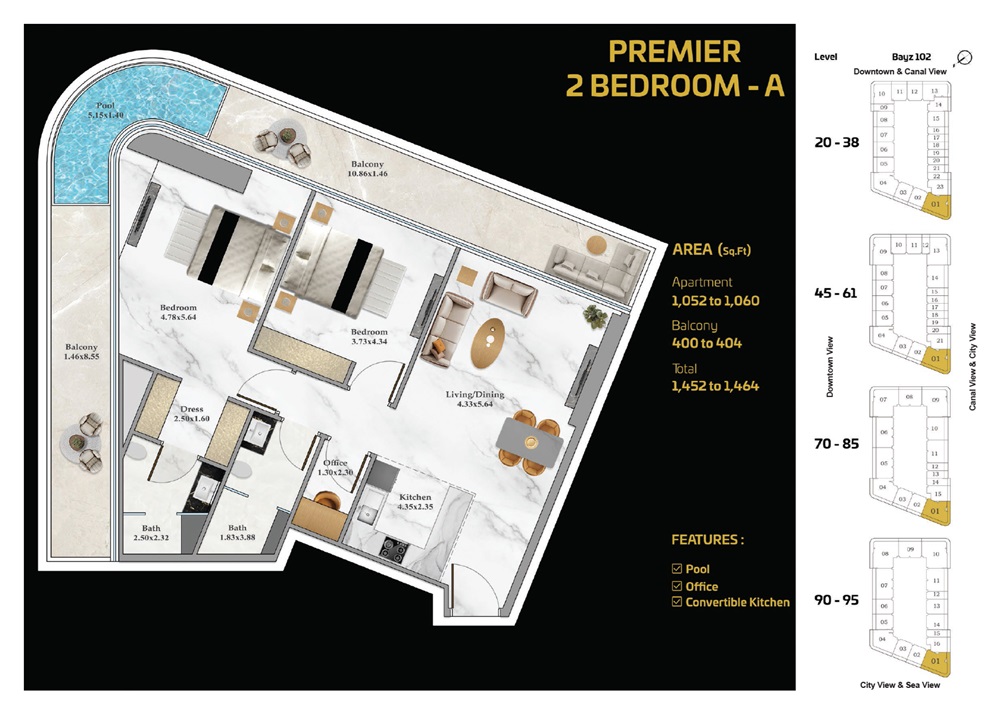 Danube Bayz 102 2 Beds Layout