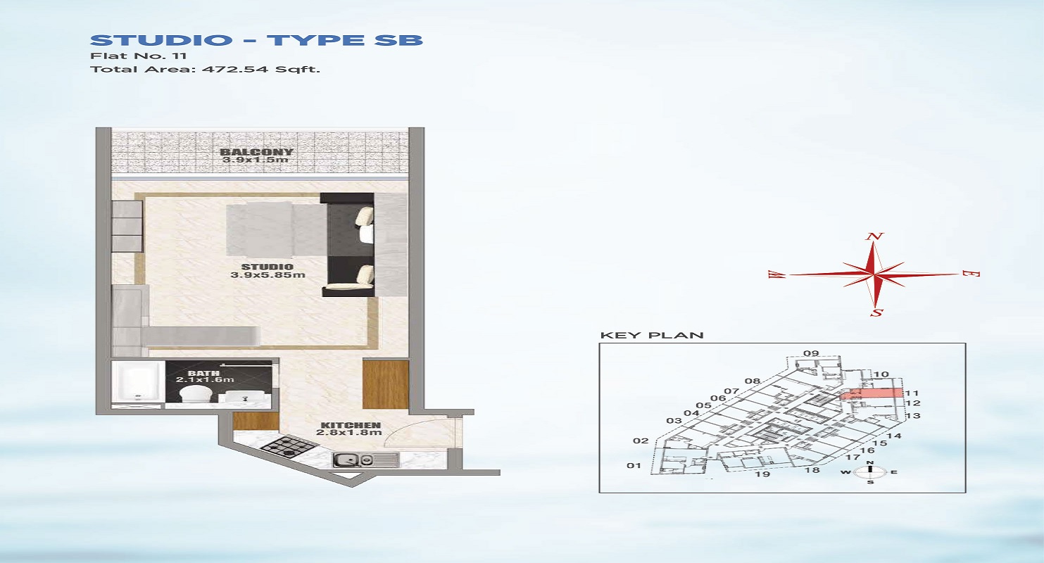 Danube Bayz 1 Bed Layout