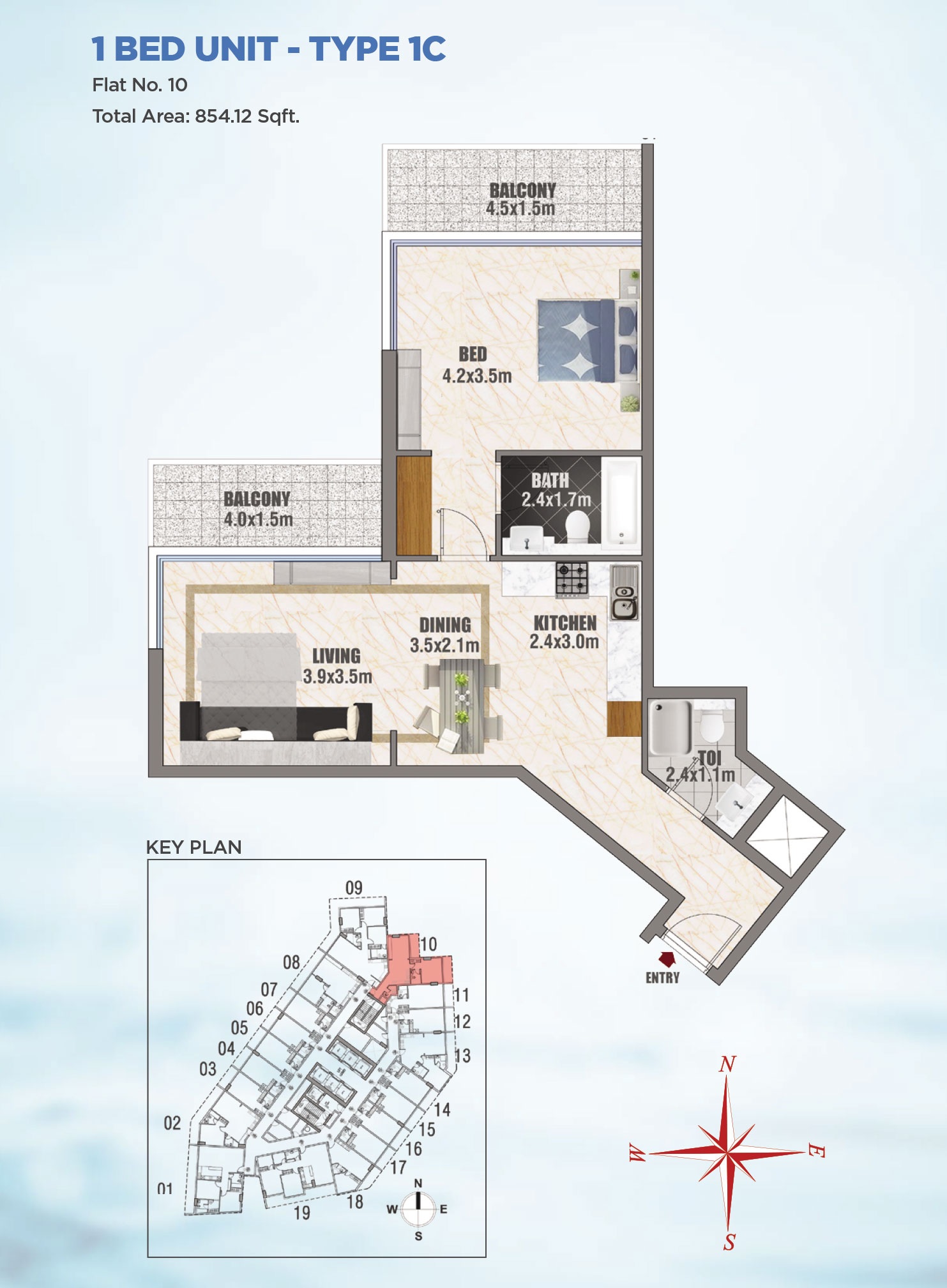 Danube Bayz 1 Bed Layout