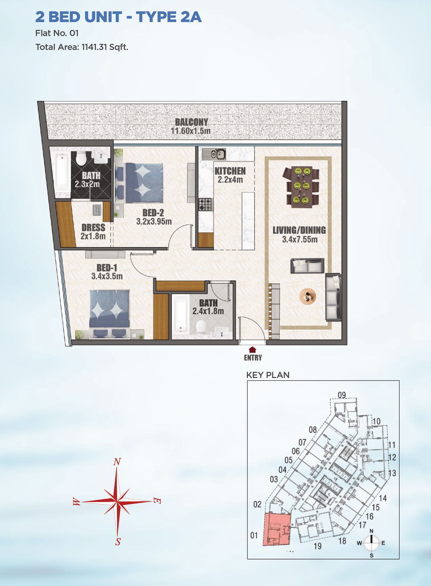 Danube Bayz 2 Beds Layout
