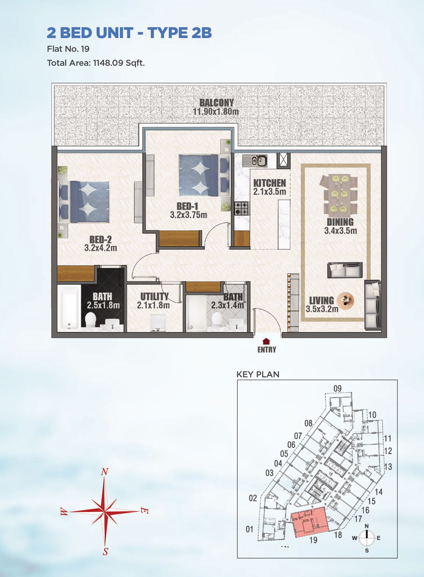 Danube Bayz 2 Beds Layout