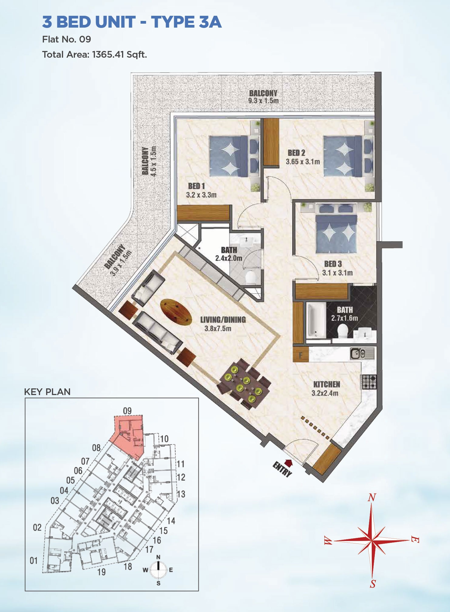 Danube Bayz 3 Beds Layout