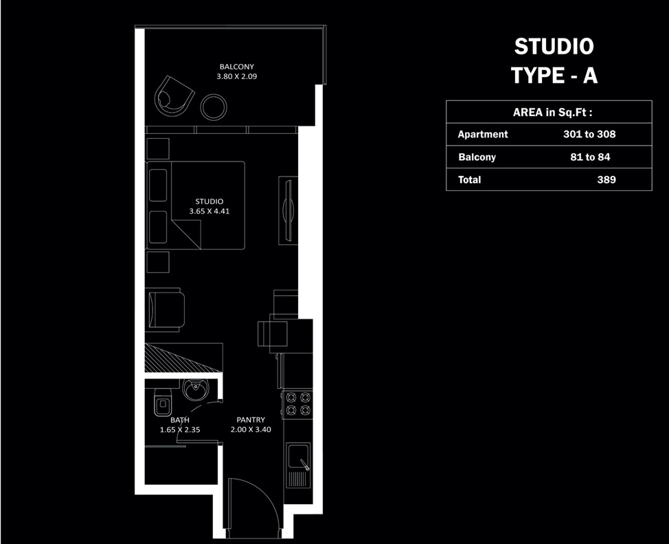 389 Sq. Ft. Studio in Danube Elitz 3