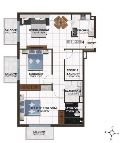 Danube Elz Residence 2 Beds Layout