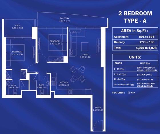 2 Beds 1070 Sq. Ft. Apartment in Danube Fashionz Apartments
