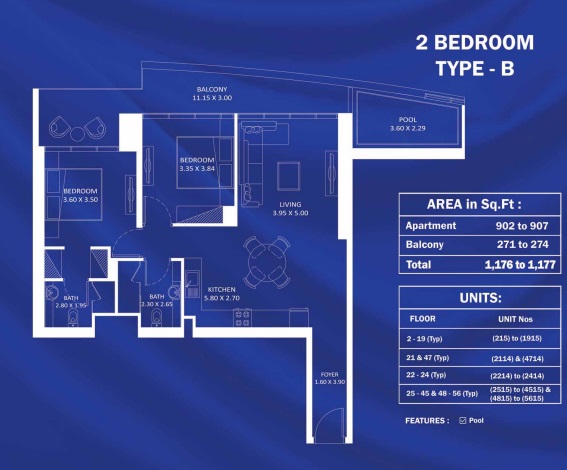 2 Beds 1177 Sq. Ft. Apartment in Danube Fashionz Apartments