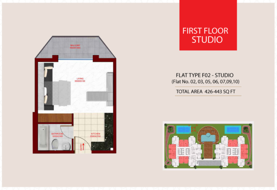 426 Sq. Ft. Studio in Danube Glamz