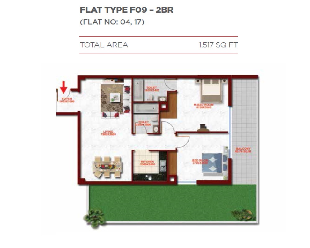 2 Beds 1517 Sq. Ft. Apartment in Danube Glitz