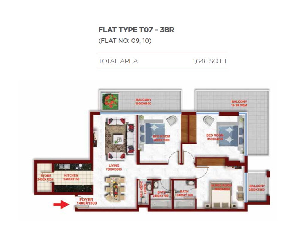 3 Beds 1646 Sq. Ft. Apartment in Danube Glitz