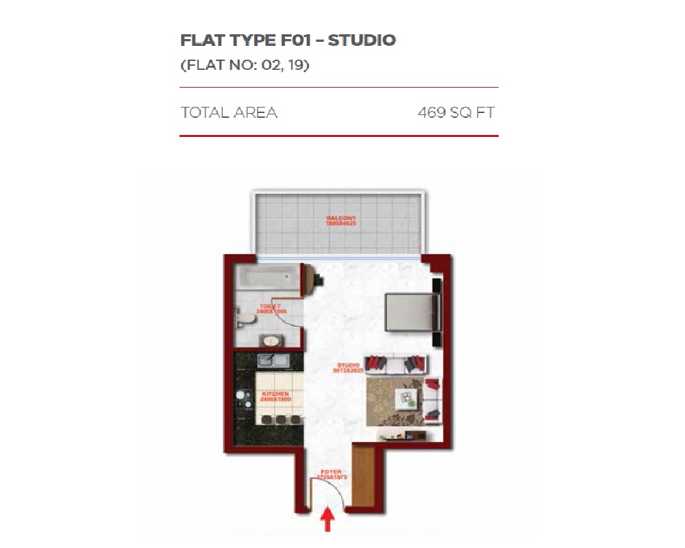 469 Sq. Ft. Studio in Danube Glitz
