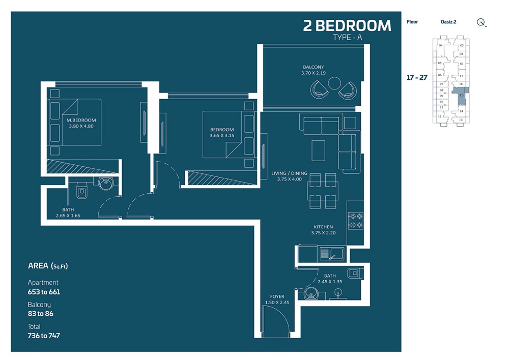 Danube Oasiz 2 2 Beds Layout