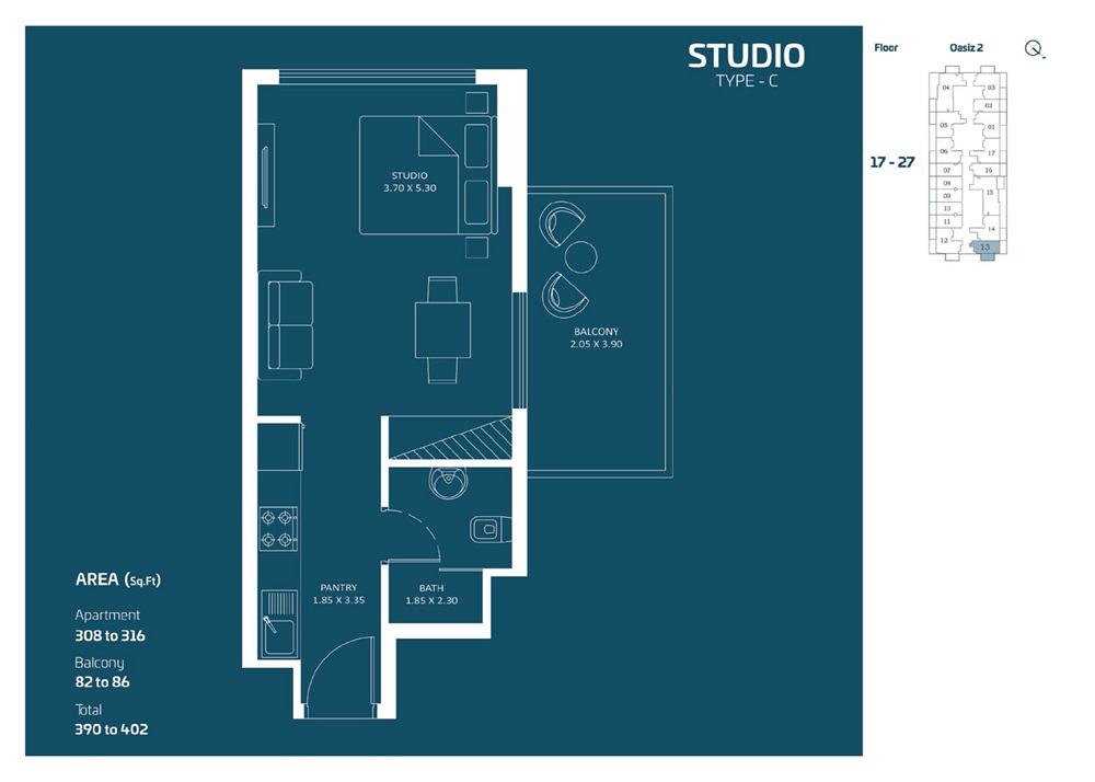 Danube Oasiz 2 Studio Layout
