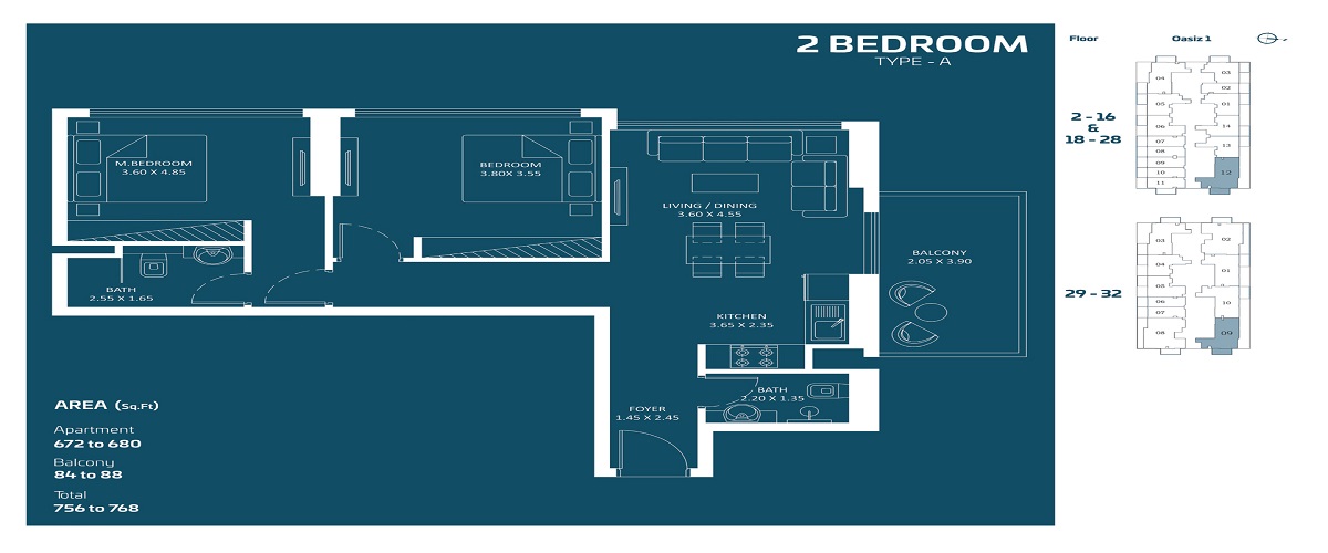 Danube Oasiz 2 Beds Layout