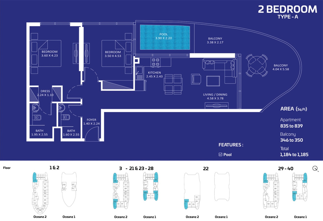 Danube Oceanz 2 Beds Layout