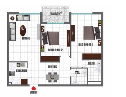 2 Beds 935 Sq. Ft. Apartment in Danube Olivz