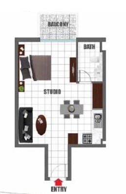 424 Sq. Ft. Studio in Danube Olivz