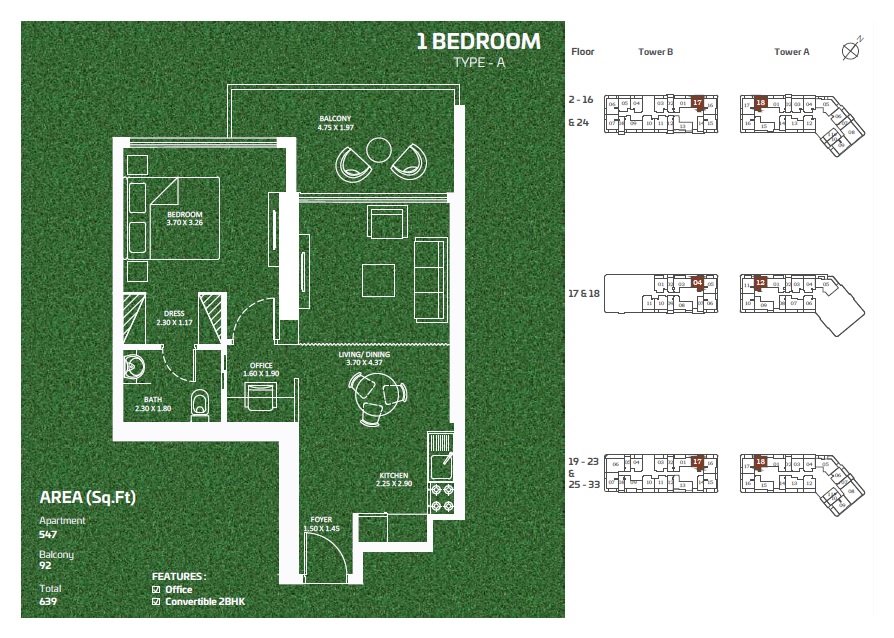 Danube Sportz 1 Bed Layout
