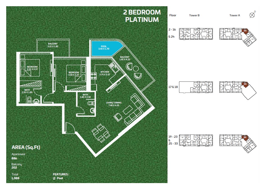 Danube Sportz 2 Beds Layout
