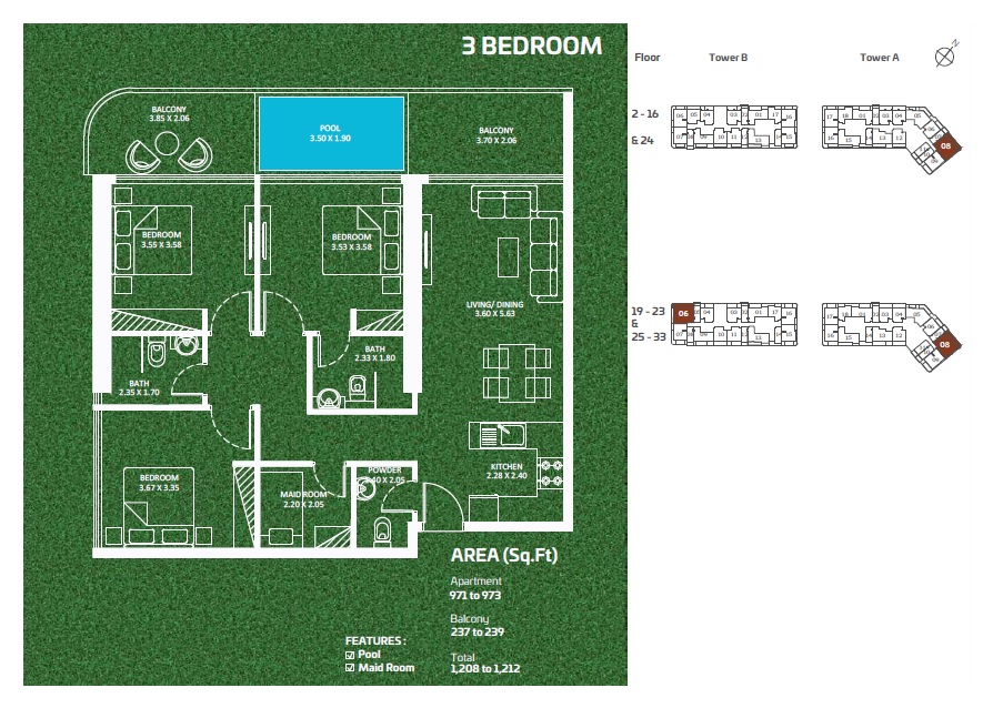 Danube Sportz 3 Beds Layout