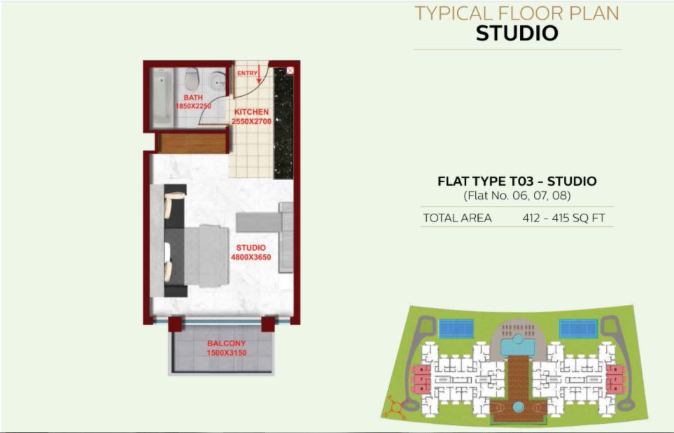 412 Sq. Ft. Studio in Danube Starz